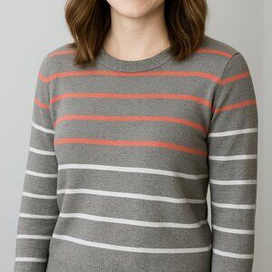 Crown & Ivy Gray Sweater Coral White Stripes Back Zip Size XL